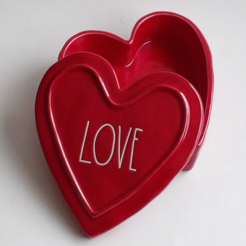 Rae Dunn LOVE Red Heart Shaped Jewelry or Trinket Box Artisan Collection